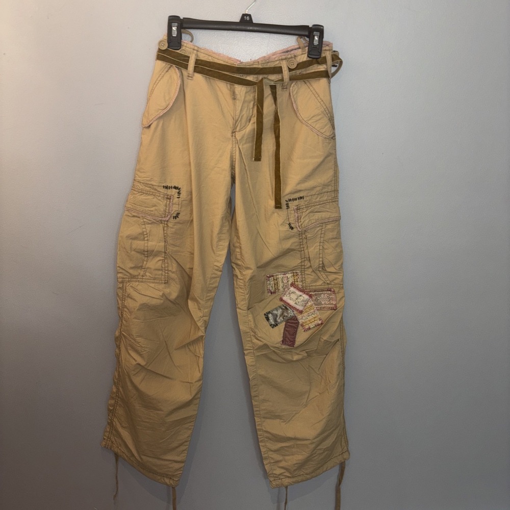 Casual Women's Cargo Pants with Patch Detail - Beige